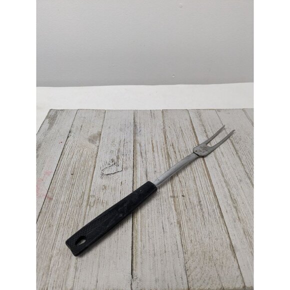 Vintage EKCO #2 Chromium Solid Meat Utility Fork Black Handle 12 1/2" - Picture 1 of 11